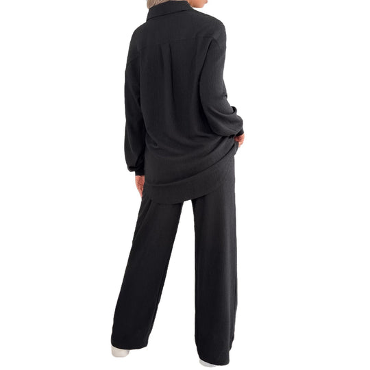 Damen Geripptes Oversize-Hemd mit Hemdkragen und Ballonärmeln EB