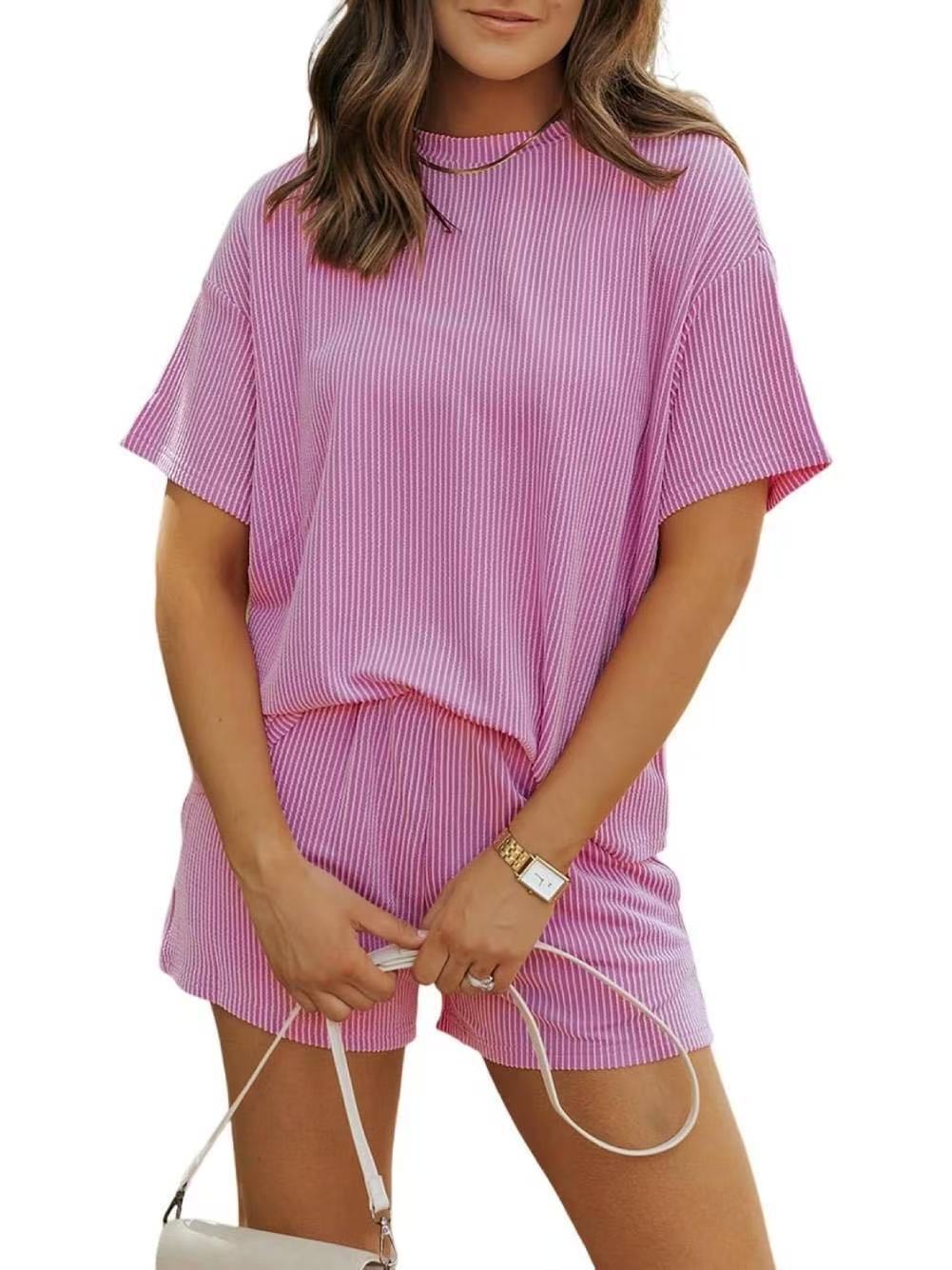 Damen lässiger Lounge-Set mit sportlichem Design und Kurzarm EB