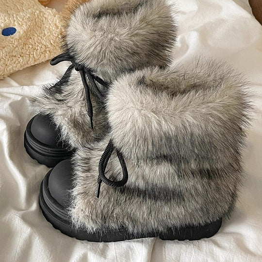Damen flauschige Winterboots mit wärmendem Kunstfellkragen und rutschfester Sohle EB