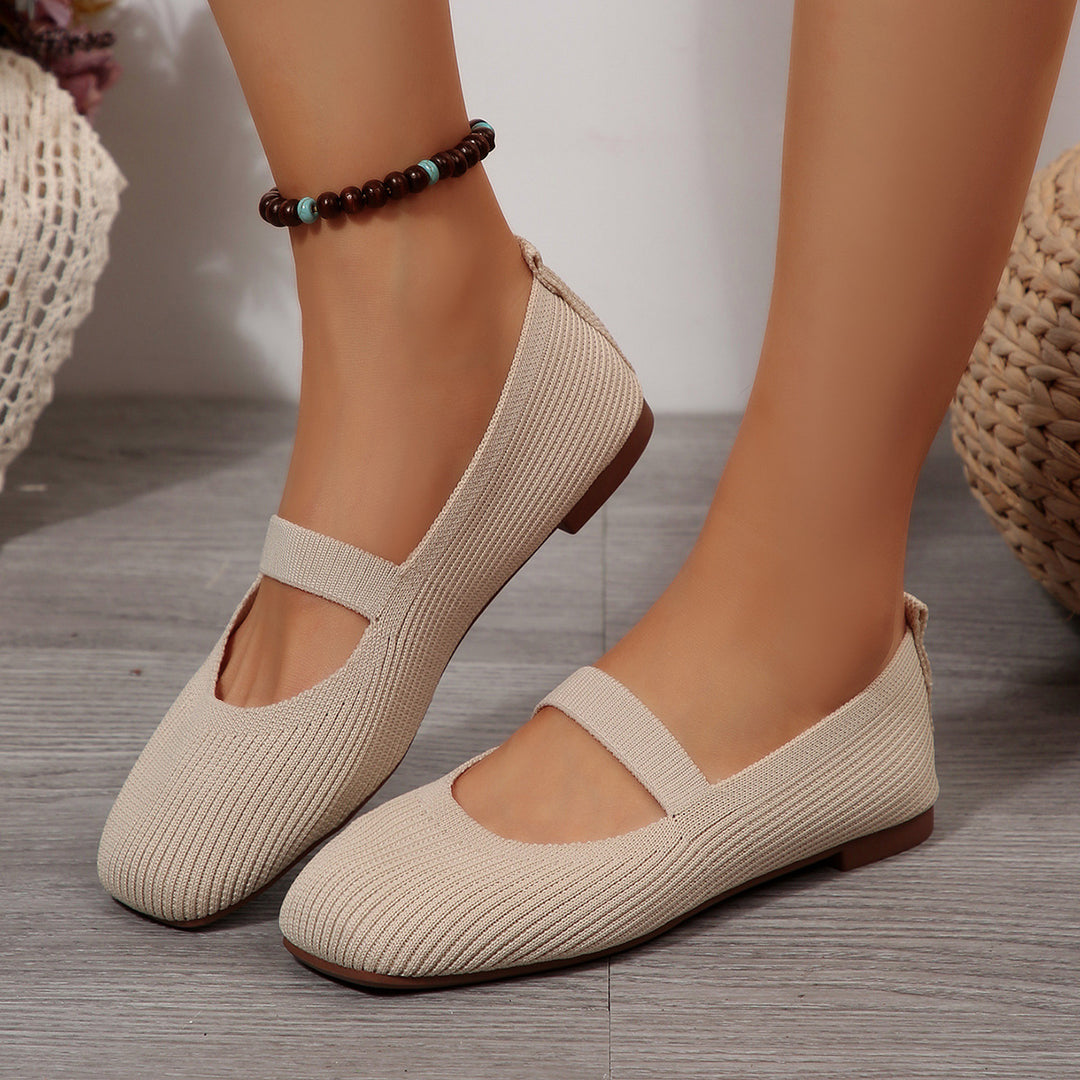 Damen  leichte Strick-Mary-Jane-Ballerina mit elastischem Riemen und flexibler Gummilaufsohle EB