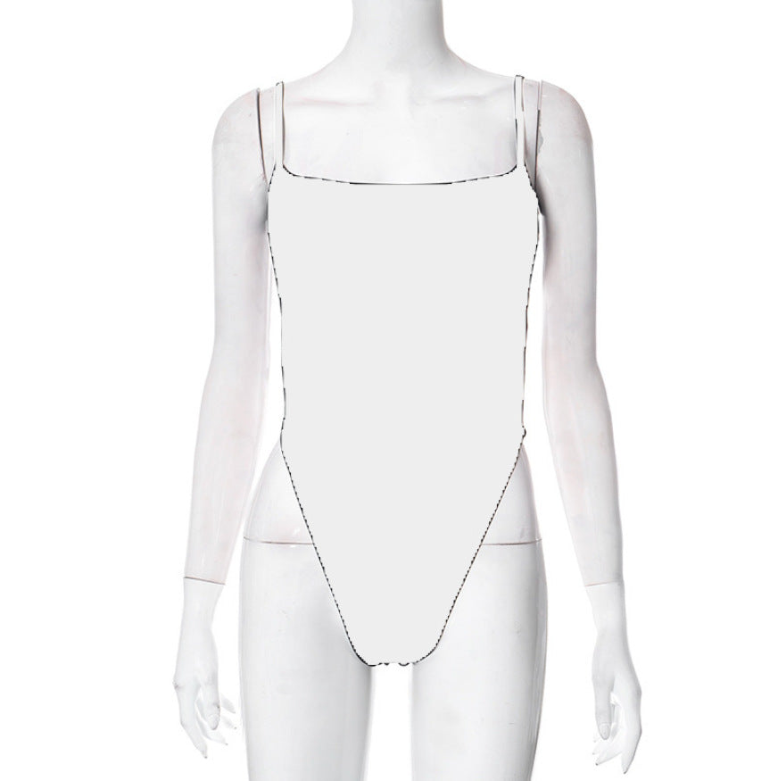 Damen hochgeschnittener Badeanzug mit verstellbaren Spaghettiträgern und minimalistischer Silhouette EB