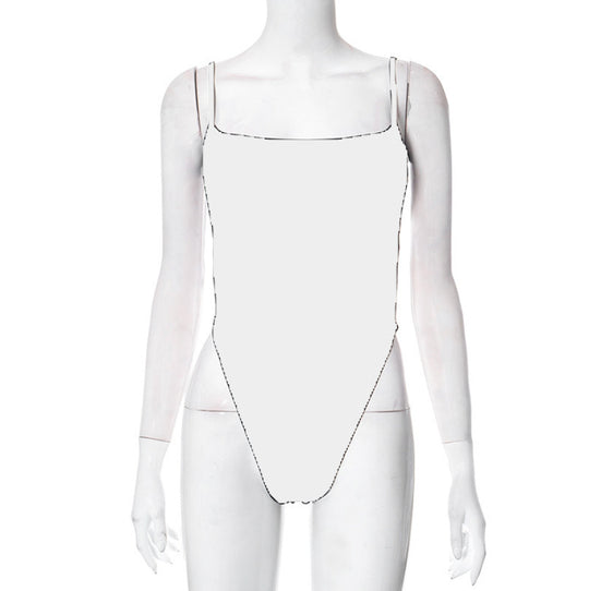 Damen hochgeschnittener Badeanzug mit verstellbaren Spaghettiträgern und minimalistischer Silhouette EB