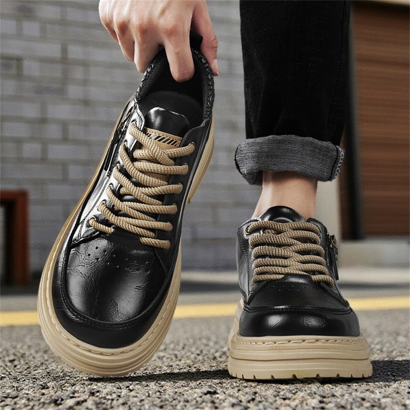 Herren robuste Lederoptik Plateau-Sneaker mit seitlichem Reißverschluss, gepolstertem Knöchelkragen und griffiger Wellenlaufsohle EB