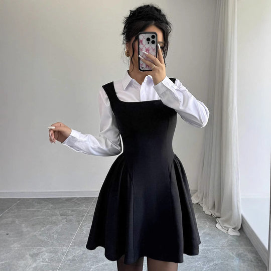 Damen A-Linien Kleid mit Quadrat-Ausschnitt und fließendem Rock EB