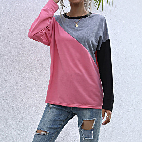 Damen Sportliches Sweatshirt mit modischem Farbblockdesign EB
