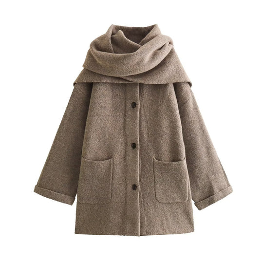 Damen elegante Oversize-Jacke aus warmer Wolle mit Taschen EB