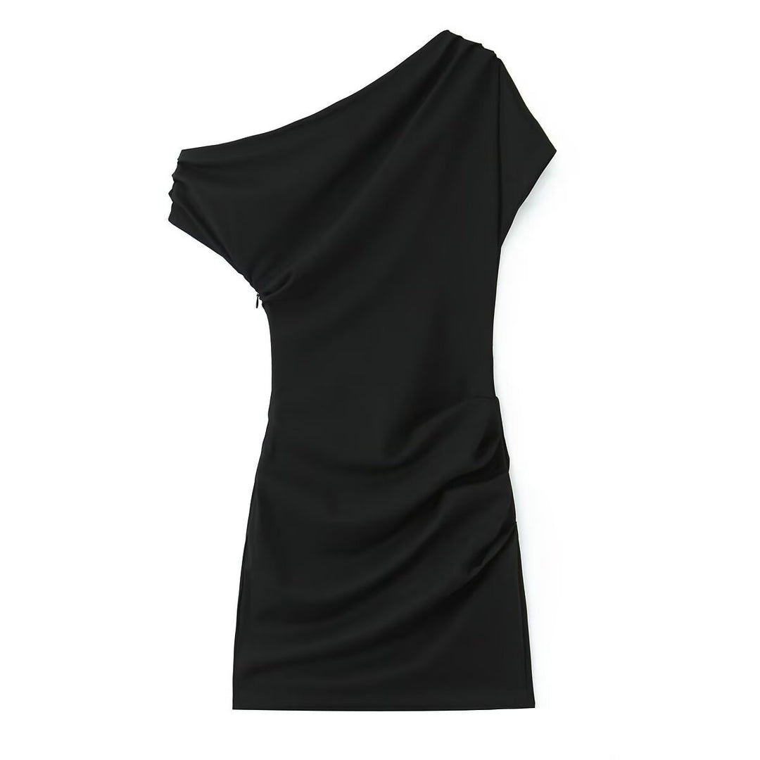 Damen asymmetrisches Cocktailkleid mit drapiertem Design EB
