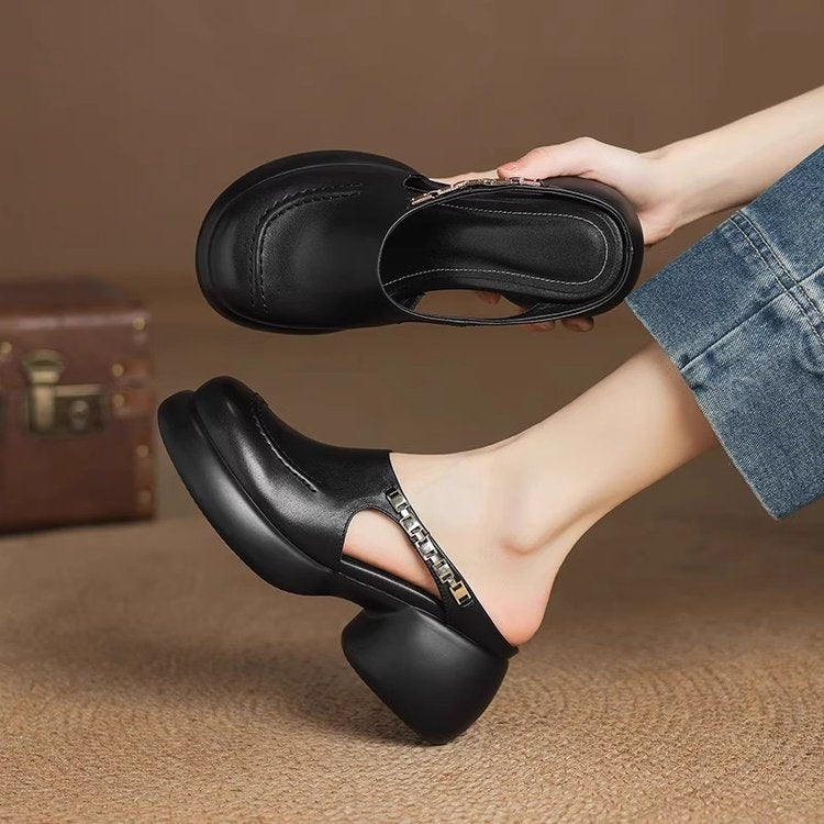 Damen Clogs mit elegantem Riemen und modischem Blockabsatz EB