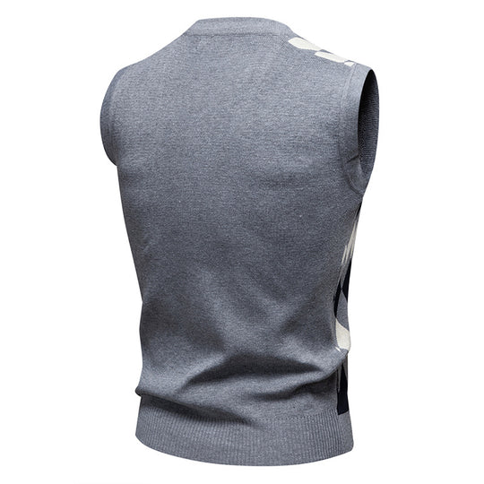 Herren ärmelloser Pullover mit rautenförmigem Muster und modernem V-Ausschnitt EB