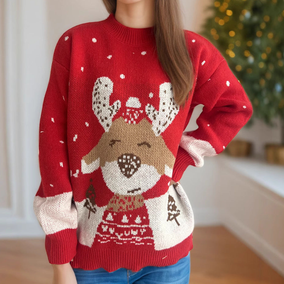 Damen Pullover mit festlichem Rentier-Motiv und himmlischem Design EB