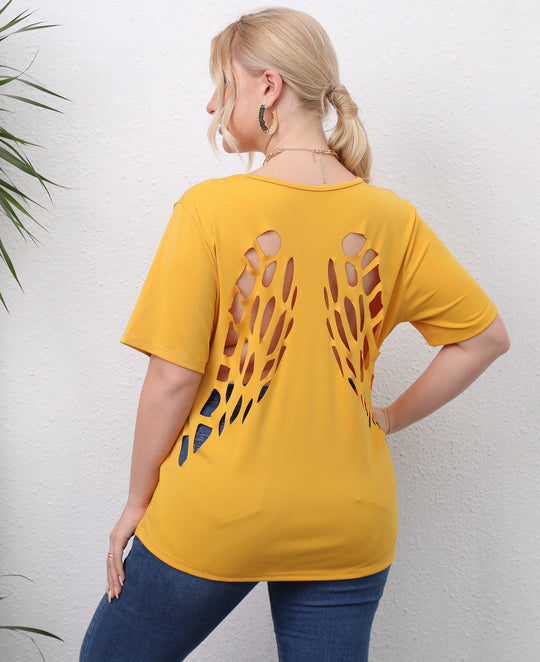 Damen angesagtes T-Shirt mit kreativen Ausschnitten EB