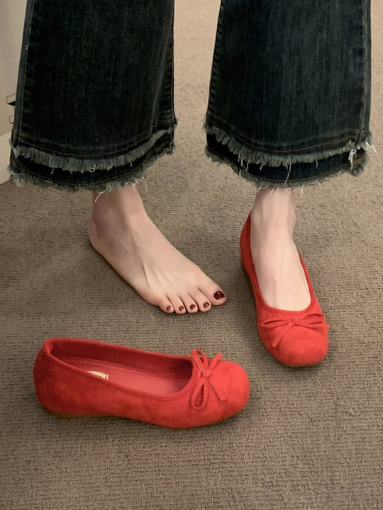 Damen Ballerinas mit dekorativem Schleifendetail und hochwertiger Fleeceaussensohle EB
