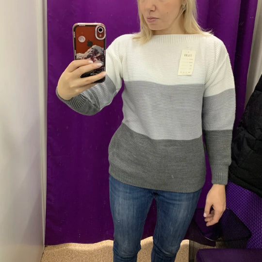 Damen Gemütlicher Strickpullover mit Farbblockdesign EB