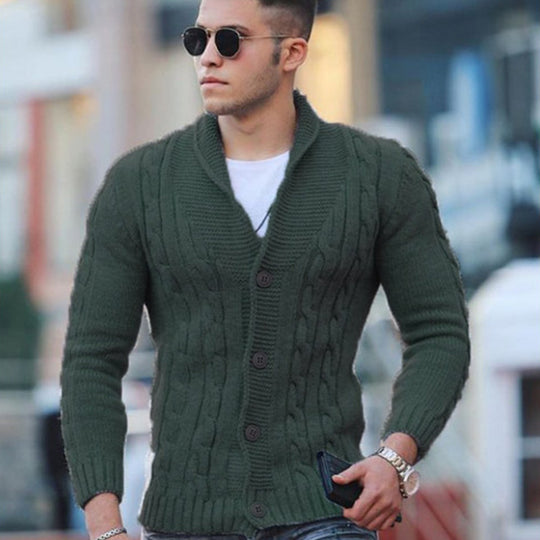 Herren Strickjacke mit einzigartigem Zopfmuster und modischem Schalkragen EB
