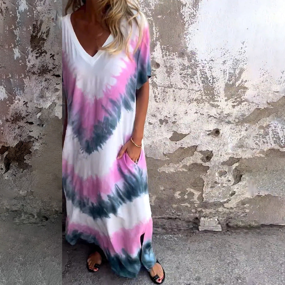 Damen Maxikleid mit V-Ausschnitt und seitlichen Taschen EB