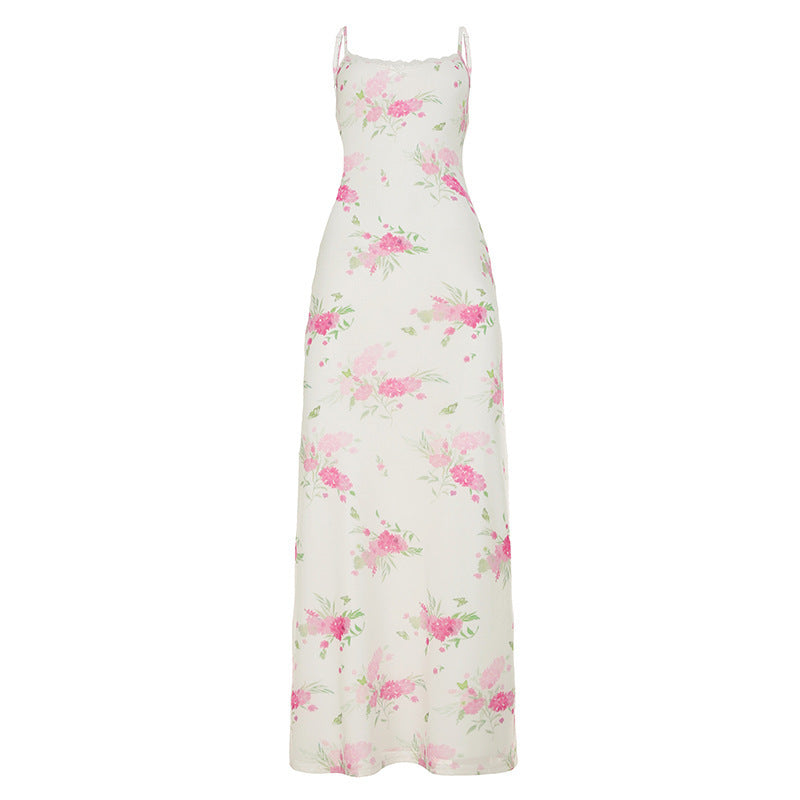 Damen Maxikleid mit floralem Design und eleganten Spaghettiträgern EB