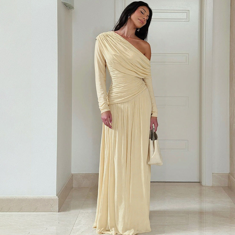Damen elegantes Wickel-Maxi-Kleid mit asymmetrischem Schnitt EB