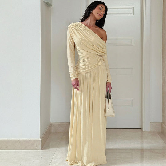 Damen elegantes Wickel-Maxi-Kleid mit asymmetrischem Schnitt EB