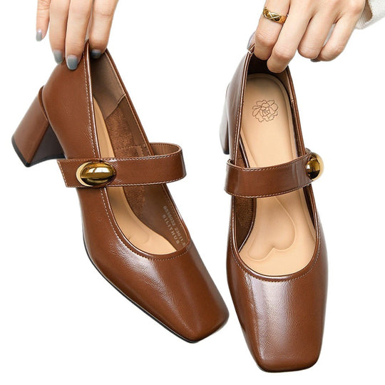 Damen Elegante Ankle-Pumps mit modischem Riemen und komfortablem Blockabsatz EB