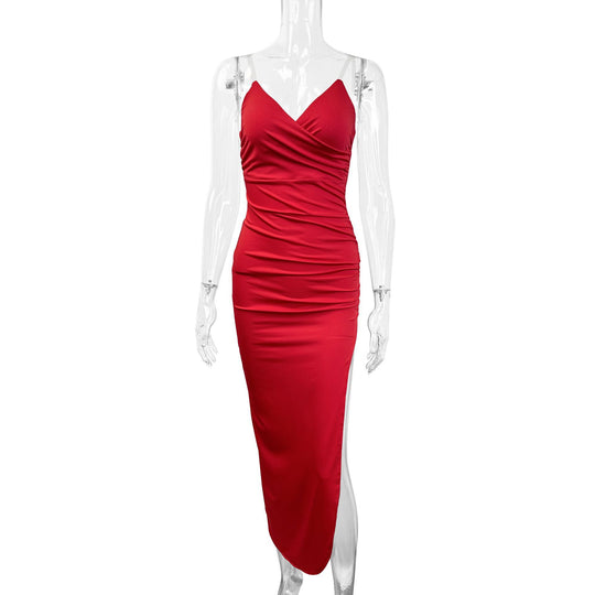 Damen Elegantes Maxikleid mit seitlichem Schlitz und feinen Trägern EB