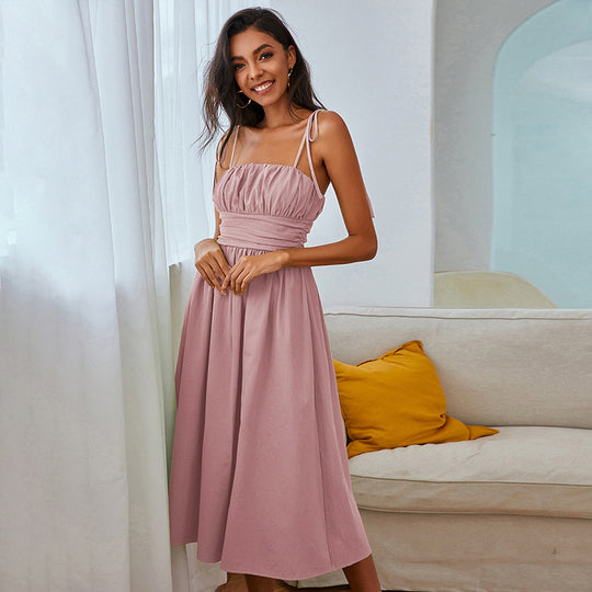 Damen Midikleid mit gerafftem Oberteil und schwingendem Saum EB