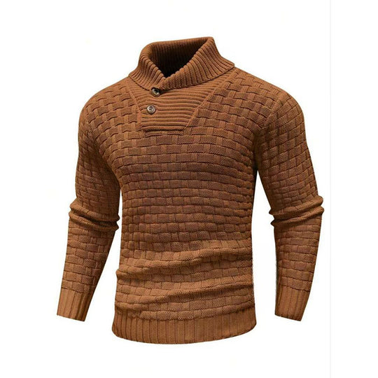 Herren nan strukturierter Strickpullover mit hochschließendem Stehkragen und Zierknopfleiste EB