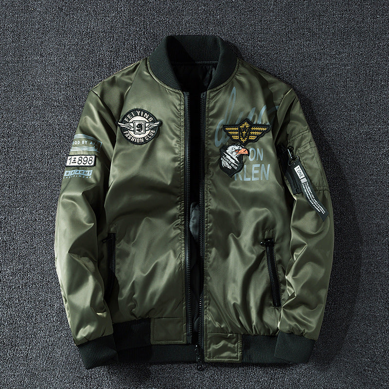 Men's  patch-detail glossy flight bomber with ribbed trims EB