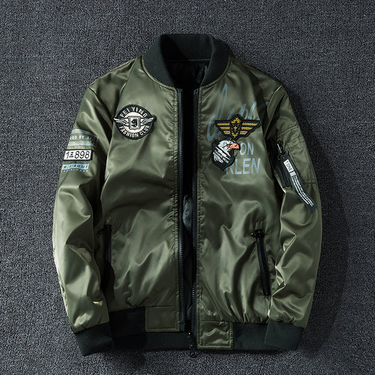 Men's  patch-detail glossy flight bomber with ribbed trims EB