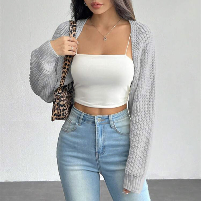 Damen Kurzbolero aus grobem Rippstrick mit Oversized-Ärmeln EB