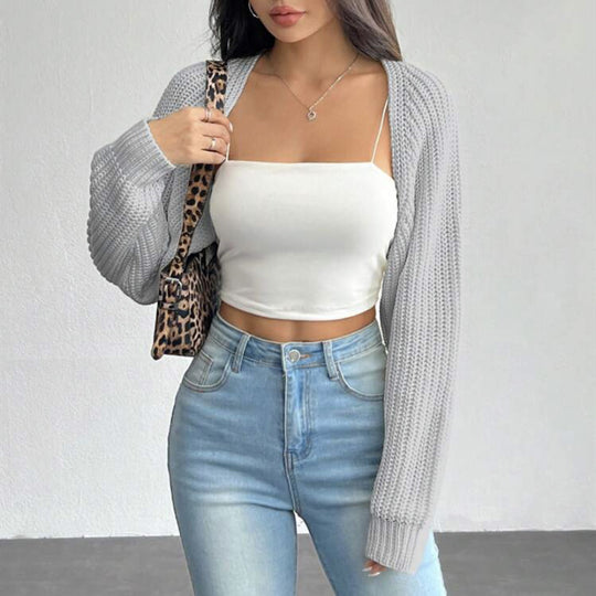 Damen Kurzbolero aus grobem Rippstrick mit Oversized-Ärmeln EB