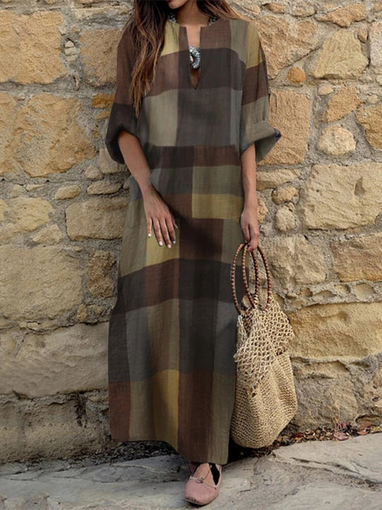 Damen Maxikleid mit Blockstreifen und eleganter Schnittführung EB