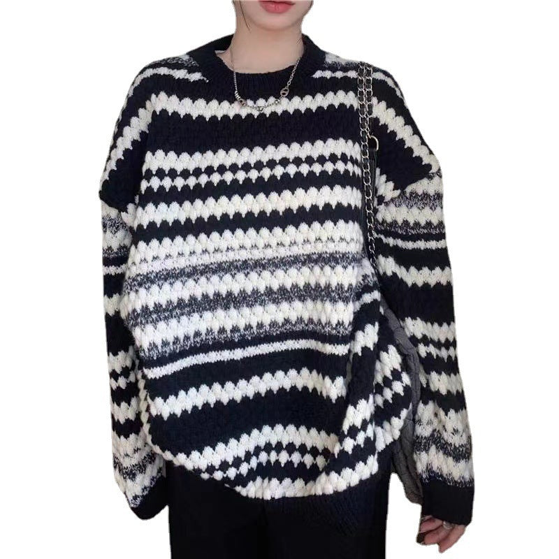 Damen gemusterter Strickpullover mit strukturiertem Gewebe und lässigem Schnitt EB
