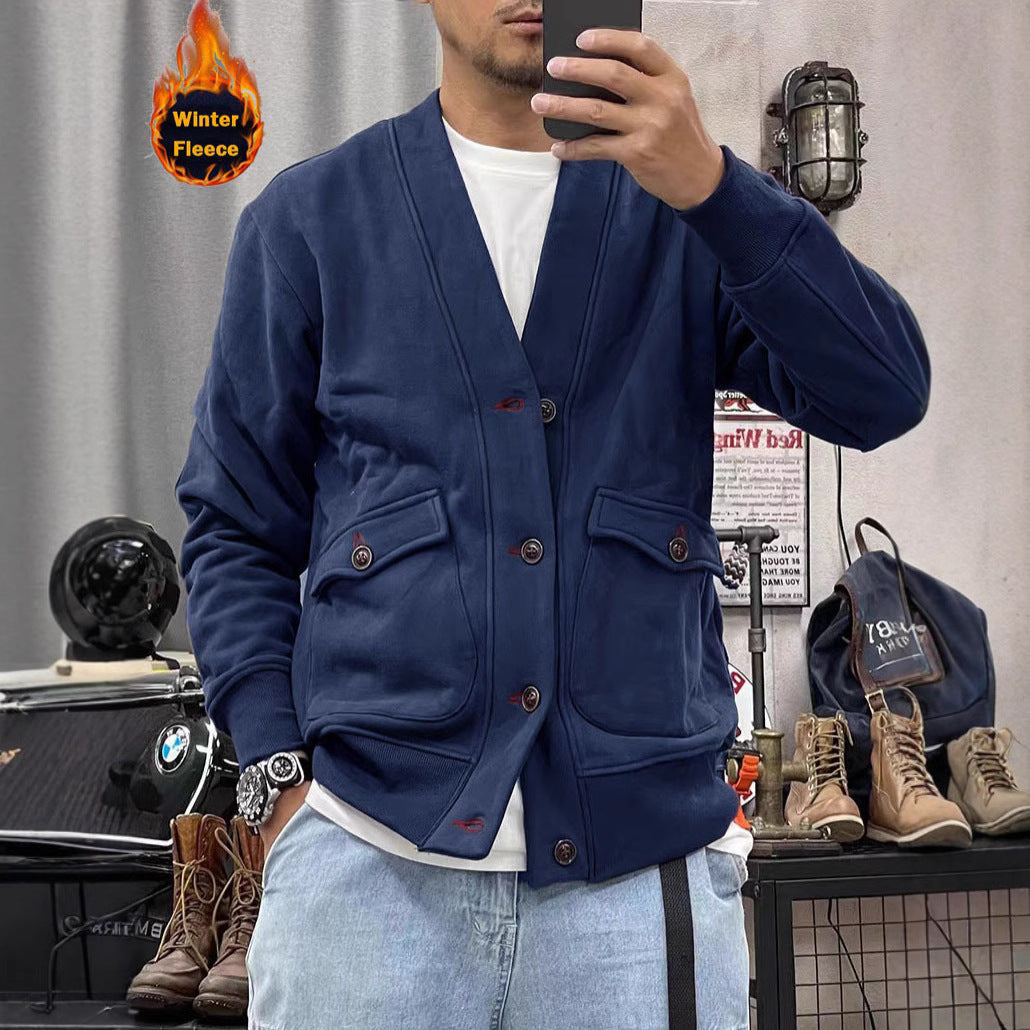 Herren modische Fleecejacke mit praktischen Taschen und eleganter Knopfleiste EB