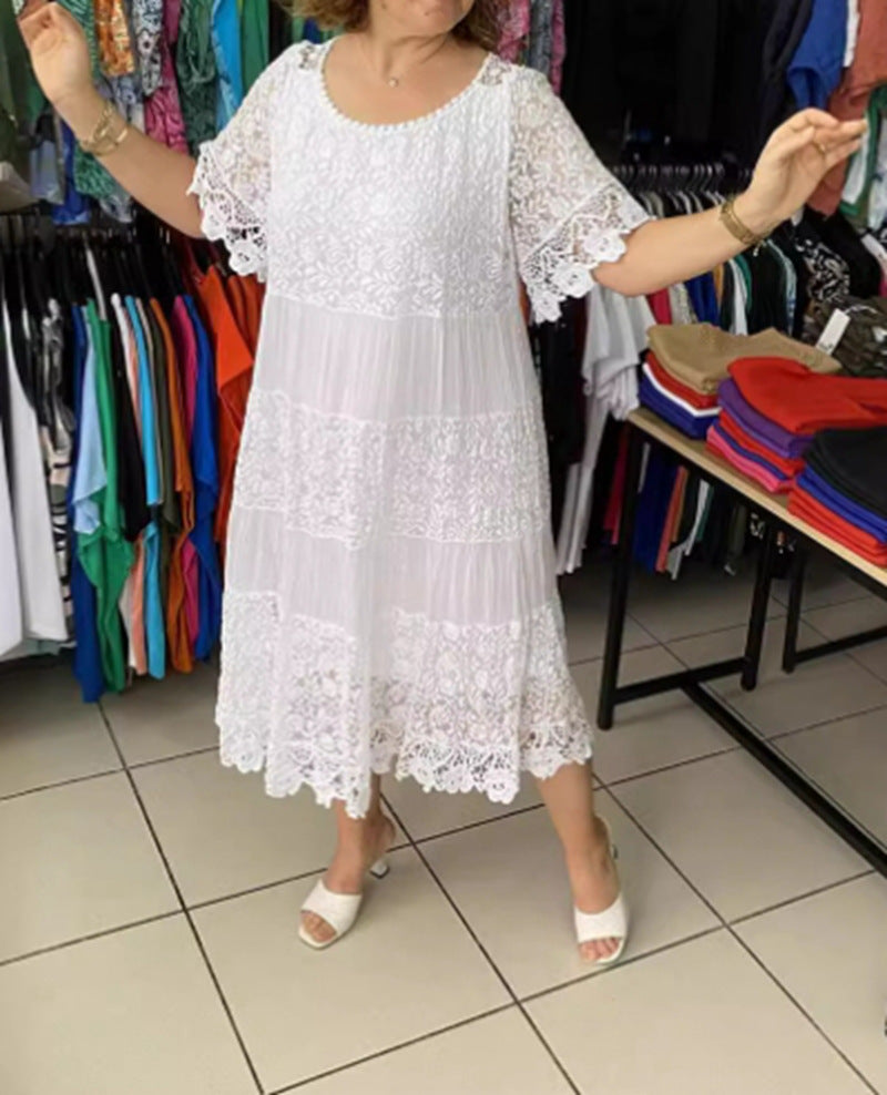 Damen Maxikleid mit luftiger Spitze und elegantem Rüschensaum Heidi-Mode