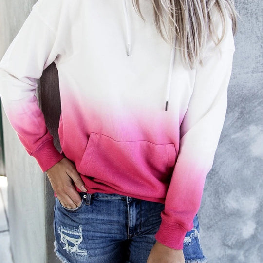 Damen Oversize Kapuzenpullover mit Dip-Dye Farbverlauf und Kängurutasche EB
