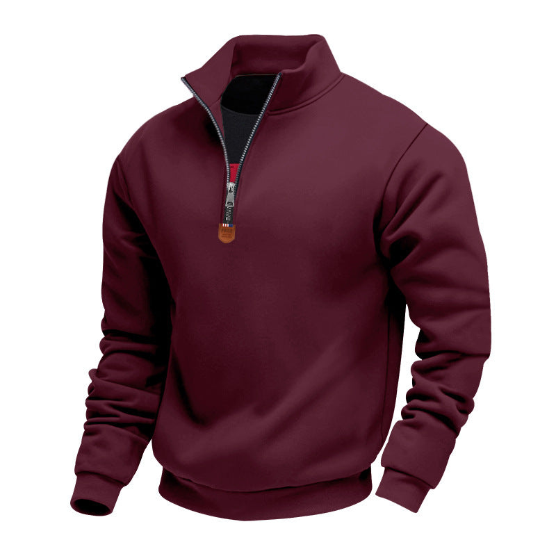 Herren nan Premium-Halbzip-Sweatshirt mit hohem Stehkragen, robustem Reißverschluss und geripptem Saum EB
