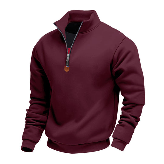 Herren nan Premium-Halbzip-Sweatshirt mit hohem Stehkragen, robustem Reißverschluss und geripptem Saum EB