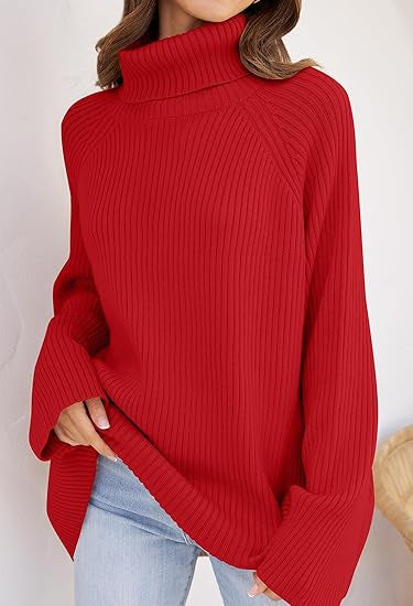 Damen Feinstrickpullover mit hohem Kragen und weitem Schnitt EB