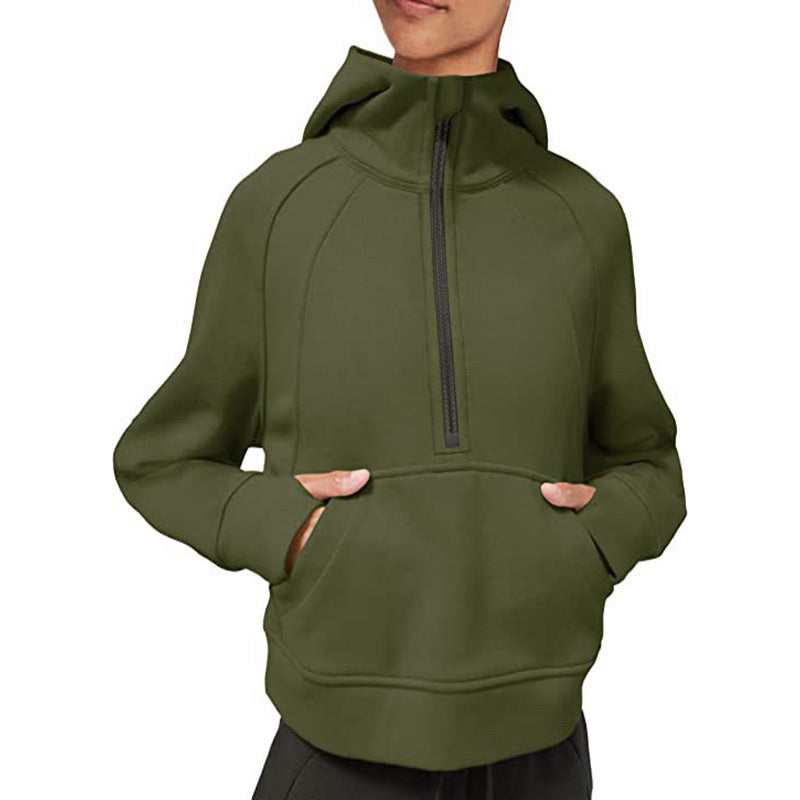 Damen sportlicher Fleece-Hoodie mit halbem Reißverschluss EB