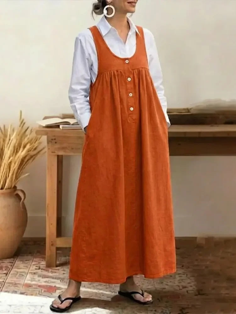 Damen Maxikleid mit Knopf- und Taschen-Details EB