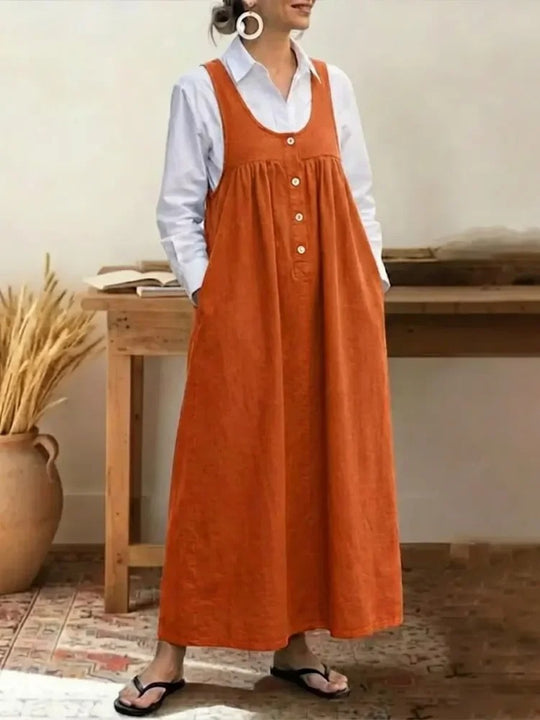 Damen Maxikleid mit Knopf- und Taschen-Details EB