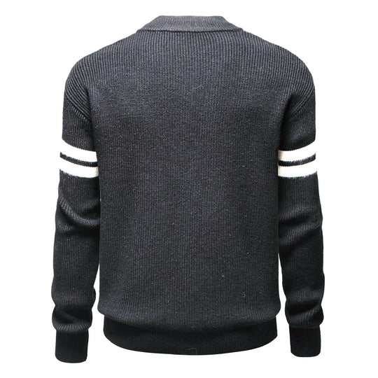 Herren Strickjacke mit modernem Zipper und dekorativem Streifenmuster EB