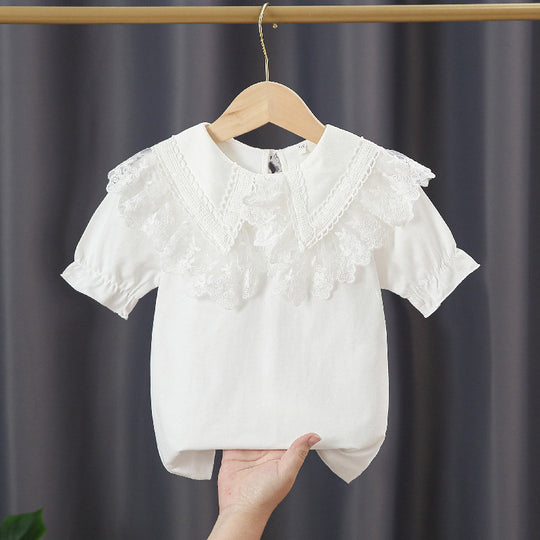 Mädchen Bluse mit Spitzenkragen und Rüschendetails EB