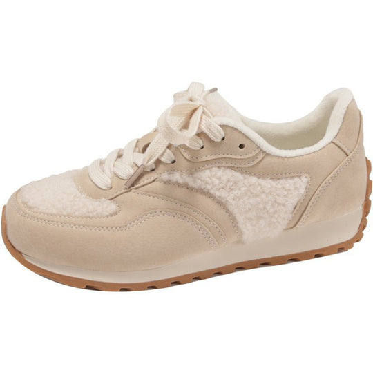 Damen sportliche Sneaker mit kuscheligem Fellkragen und rutschfester Gummisohle EB