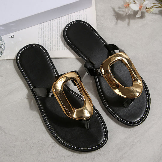 Damen modische Flip-Flops mit glanzvollem Metallelement EB
