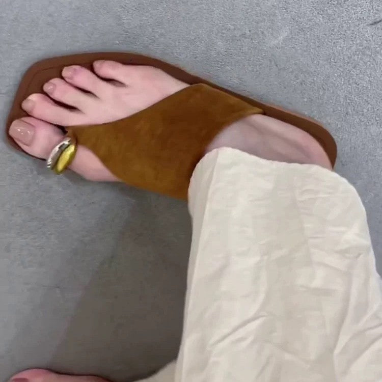 Damen Zehentrenner-Sandalen mit elegantem Goldakzent und rutschfester Sohle EB