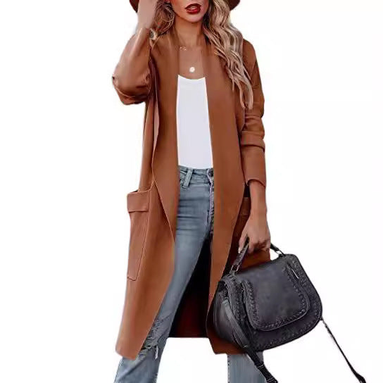 Damen lässiger Cardigan mit langen Ärmeln und praktischen Taschen EB