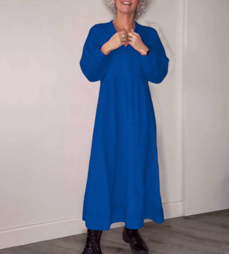 Damen Maxikleid mit lässigem V-Ausschnitt und weiten Ärmeln Heidi-Mode