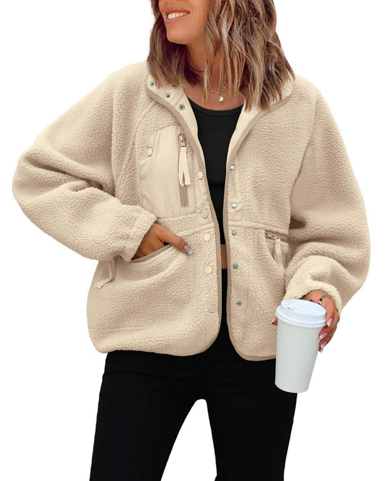 Damen kuschelige Fleecejacke mit praktischen Taschen EB
