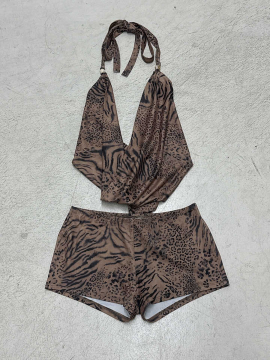 Damen Hochgeschlossenen Badeanzug mit modischem Animal-Print EB